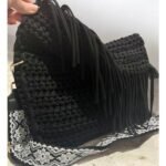 Χειροποίητη πλεκτή τσάντα με κρόσια νήμα μακό, χρώμα μαύρο-PL-300 - Image 2