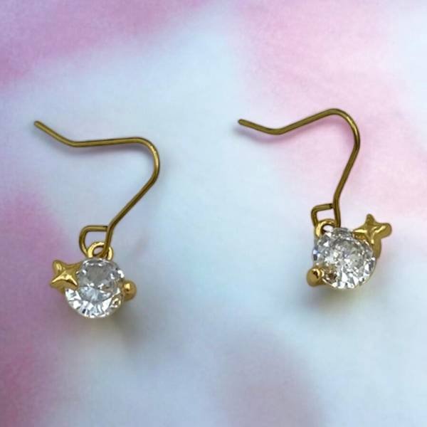 Σκουλαρίκια ατσάλινα με διαμαντάκι χρώμα χρυσό-SK-