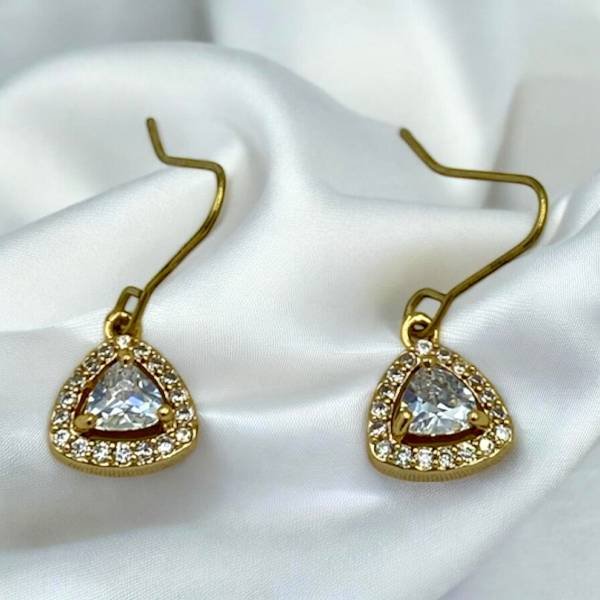 Σκουλαρίκια από ανοξείδωτο ατσάλι με στρας χρώμα χρυσό-SK-