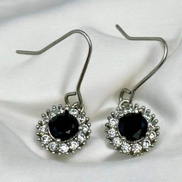 Σκουλαρίκια ατσάλινα με στρας και πέτρα μαύρη χρώμα ασημί-SK-