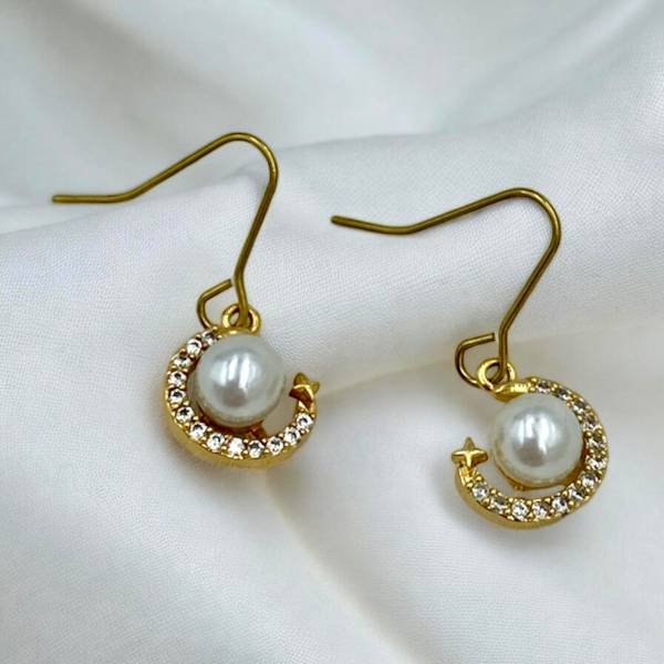 Σκουλαρίκια ατσάλινα με στρας και πέρλα χρώμα χρυσό-SK-