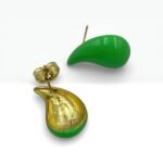 Σκουλαρίκια ατσάλινα σταγόνα με πράσινο σμάλτο χρώμα χρυσό-SK-767 - Image 2
