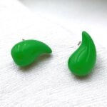 Σκουλαρίκια ατσάλινα σταγόνα με πράσινο σμάλτο χρώμα ασημί-SK-