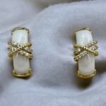 Xuping σκουλαρίκια με άσπρο σμάλτο και στρας,χρώμα χρυσό-SK-769 - Image 2