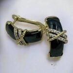 Xuping σκουλαρίκια με μαύρο σμάλτο και στρας,χρώμα χρυσό-SK-769 - Image 2