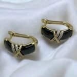 Xuping σκουλαρίκια με μαύρο σμάλτο και στρας,χρώμα χρυσό-SK-