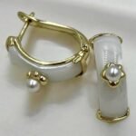 Xuping σκουλαρίκια με άσπρο σμάλτο και πέρλα,χρώμα χρυσό-SK-770 - Image 2