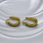 Σκουλαρίκια κρίκος ατσάλινα με πέτρες κρυστάλλου χρώμα χρυσό-SK-