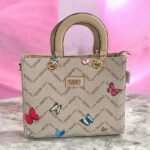 Τσάντα χειρός και χιαστί με πεταλούδες χρώμα Μπεζ σκούρο-TS-1228