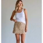 Χειροποίητη πλεκτή φούστα Μίνι με βελονάκι , χρώμα Καμηλό