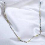 Ατσάλινο κολιέ με πολύχρωμες χάντρες χρώμα χρυσό-Κ-