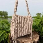 Χειροποίητη πλεκτή τσάντα με νήμα μακό, χρώμα Μπεζ-PLM-123