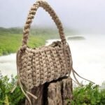 Χειροποίητη πλεκτή τσάντα με νήμα μακό, χρώμα Μπεζ της άμμου-PLM-124
