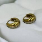 Σκουλαρίκια κρίκος ατσάλινα με ζιργκον χρώμα χρυσό-SK-779 - Image 2