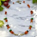 Χειροποίητο Ατσάλινο Κολιέ με Πέτρες Κορνεόλη, πορτοκαλί/πράσινο/άσπρο/χρυσό-Κ-828 - Image 3