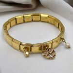 Italian Charm Bracelet Ατσάλινο με Καφέ Ζιργον,Χρυσό