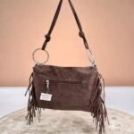Τσάντα Ωμου Suede με Κρόσια,Χρώμα Καφέ Σκούρο-TS-1305 - Image 2